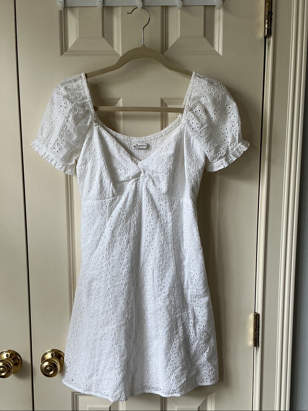 Hollister White Eyelet Mini Dress with Puff Sleeves